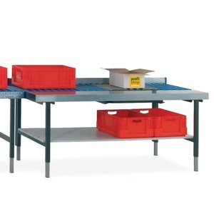 Rocholz, Rocholz Manuell höhenverstellbarer Packtisch SYSTEM 2000, mit Rollenbahn, mit Arbeitsfläche und Waage, HxBxT 690-960 x 1.955 x 920 mm