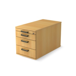 Rollcontainer Solid, 4 Schubladen mit Kunstoff-Griff, Buche