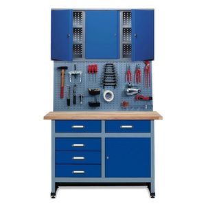 Jungheinrich PROFISHOP, Werkstatt-Set Meran 3-teilig, Hängeschrank + Werkbank + Lochwand, Breite 1.200 mm, blau