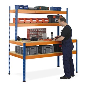 SCHULTE, SCHULTE Arbeitstisch mit Aufbau, Fachlast 320 kg, HxBxT 1.981/990 x 2.450 x 763/316 mm