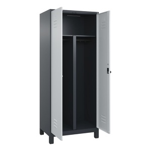 CP, C+P PSA Doppel-Spind Classic PLUS, Füsse, 2 Abteile, HxBxT 1.950 x 800 x 500 mm, anthrazitgrau, lichtgrau, für Vorhängeschloss