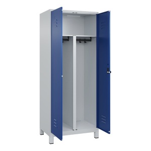 CP, C+P PSA Doppel-Spind Classic PLUS, Füsse, 2 Abteile, HxBxT 1.950 x 800 x 500 mm, lichtgrau, enzianblau, für Vorhängeschloss