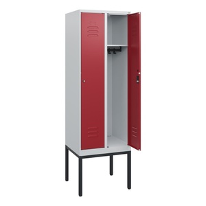CP, C+P Spind Classic PLUS, Gestell, 2 Abteile, HxBxT 1.950 x 600 x 500 mm, lichtgrau, rubinrot, Zylinderschloss, ohne Mitteltrennwand