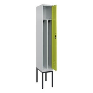 CP, C+P Spind Classic PLUS, Gestell, 1 Abteil, HxBxT 2.120 x 300 x 500 mm, lichtgrau, clowngrün, Zylinderschloss, mit Mitteltrennwand