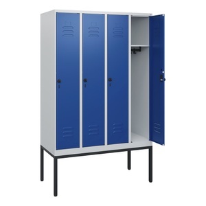 CP, C+P Spind Classic PLUS, Gestell, 4 Abteile, HxBxT 1.950 x 1.200 x 500 mm, lichtgrau, enzianblau, für Vorhängeschloss, ohne Mitteltrennwand