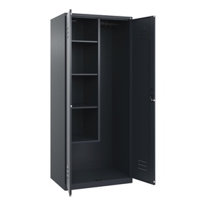 CP, C+P Putzmittelspind Classic PLUS, 1 Abteil, Trennwand mittig, verkürzt, grau, B 800 mm, mit Bodengleitern, Zylinderschloss