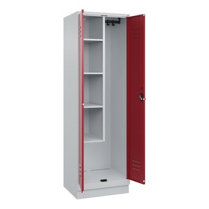 CP, C+P Putzmittel-Spind Classic PLUS, Sockel, 2 Abteile, HxBxT 1.950 x 600 x 500 mm, lichtgrau, rubinrot, für Vorhängeschloss