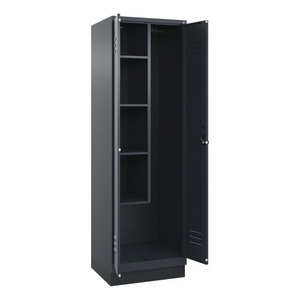 CP, C+P Putzmittelspind Classic PLUS, 1 Abteil, Trennwand mittig, verkürzt, grau, B 600 mm, mit Bodensockel, Drehriegel