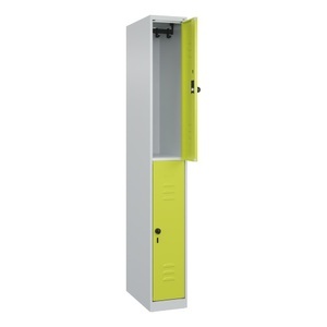 CP, C+P Doppelstock-Spind Classic PLUS, 1 Abteil, HxBxT 1.850 x 250 x 500 mm, lichtgrau, clowngrün, für Vorhängeschloss, 2 Fächer
