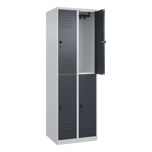 CP, C+P Doppelstock-Spind Classic PLUS, 2 Abteile, lichtgrau / grau, HxB 1850 x 600 mm, mit Bodengleitern, Drehriegel