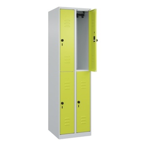 CP, C+P Doppelstock-Spind Classic PLUS, 2 Abteile, HxBxT 1.850 x 500 x 500 mm, lichtgrau, clowngrün, für Vorhängeschloss, 4 Fächer