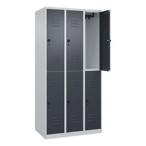 CP, C+P Doppelstock-Spind Classic PLUS, 3 Abteile, lichtgrau / grau, HxB 1850 x 900 mm, mit Bodengleitern, Drehriegel