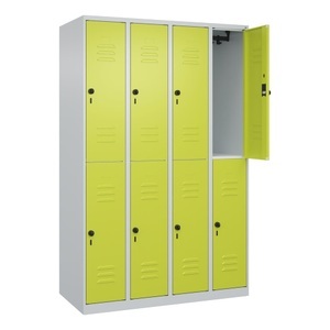 CP, C+P Doppelstock-Spind Classic PLUS, 4 Abteile, HxBxT 1.850 x 1.200 x 500 mm, lichtgrau, clowngrün, für Vorhängeschloss, 8 Fächer
