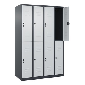 CP, C+P Doppelstock-Spind Classic PLUS, 4 Abteile, HxBxT 1.850 x 1.200 x 500 mm, anthrazitgrau, lichtgrau, für Vorhängeschloss, 8 Fächer
