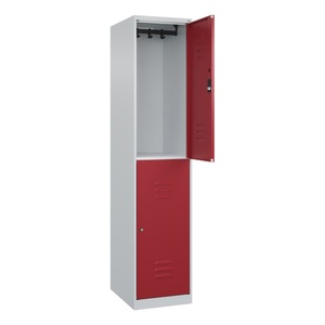 CP, C+P Doppelstock-Spind Classic PLUS, 1 Abteil, HxBxT 1.850 x 400 x 500 mm, lichtgrau, rubinrot, Zylinderschloss, 2 Fächer