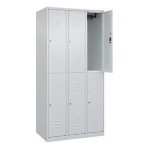 CP, C+P Doppelstock-Spind Classic PLUS, 3 Abteile, lichtgrau, HxB 1850 x 900 mm, mit Bodengleitern, Zylinderschloss