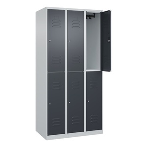 CP, C+P Doppelstock-Spind Classic PLUS, 3 Abteile, lichtgrau / grau, HxB 1850 x 900 mm, mit Bodengleitern, Zylinderschloss