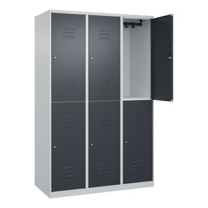 CP, C+P Doppelstock-Spind Classic PLUS, 3 Abteile, lichtgrau / grau, HxB 1850 x 1200 mm, mit Bodengleitern, Zylinderschloss