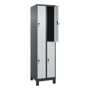 CP, C+P Doppelstock-Spind Classic PLUS, Füsse, 2 Abteile, HxBxT 1.950 x 500 x 500 mm, anthrazitgrau, lichtgrau, 4 Fächer, für Vorhängeschloss