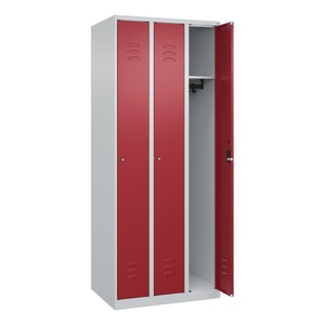 CP, C+P Spind Classic PLUS, 3 Abteile, HxBxT 1.850 x 750 x 500 mm, lichtgrau, rubinrot, Zylinderschloss, ohne Mitteltrennwand