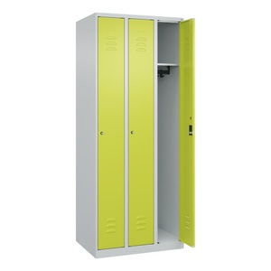 CP, C+P Spind Classic PLUS, 3 Abteile, HxBxT 1.850 x 750 x 500 mm, lichtgrau, clowngrün, Zylinderschloss, ohne Mitteltrennwand