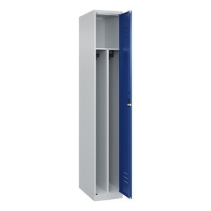 CP, C+P Spind Classic PLUS, 1 Abteil, HxBxT 1.850 x 300 x 500 mm, lichtgrau, enzianblau, Zylinderschloss, mit Mitteltrennwand