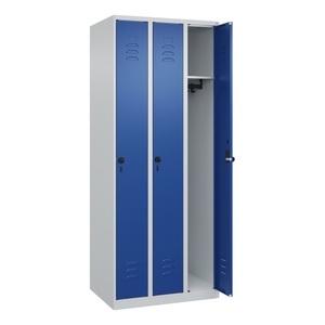 CP, C+P Spind Classic PLUS, 3 Abteile, HxBxT 1.850 x 750 x 500 mm, lichtgrau, enzianblau, für Vorhängeschloss, ohne Mitteltrennwand