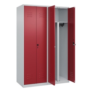 CP, C+P PSA Doppel-Spind Classic PLUS, 4 Abteile, HxBxT 1.850 x 1.200 x 500 mm, lichtgrau, rubinrot, für Vorhängeschloss
