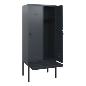 CP, C+P Spind Classic PLUS, 2 Abteile, HxBxT 1.950 x 800 x 815 mm, für Vorhängeschloss, auskragende Bank aus Kunststoff, anthrazitgrau, anthrazitgrau