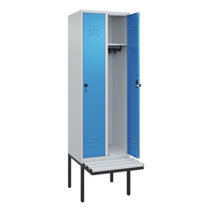 CP, C+P Spind Classic PLUS Sitzbank, 2 Abteile, lichtgrau / lichtblau, B 600 mm, Sicherheits-Drehriegel, auskragend, Kunststoff