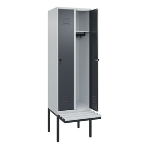 CP, C+P Spind Classic PLUS Sitzbank, 2 Abteile, lichtgrau / grau, B 600 mm, Sicherheits-Drehriegel, auskragend, Kunststoff