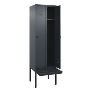 CP, C+P Spind Classic PLUS Sitzbank, 2 Abteile, grau, B 600 mm, Sicherheits-Drehriegel, auskragend, Kunststoff