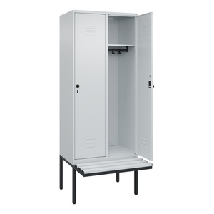 CP, C+P Spind Classic PLUS Sitzbank, 2 Abteile, lichtgrau, B 800 mm, Sicherheits-Drehriegel, auskragend, Kunststoff