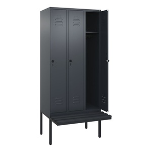 CP, C+P Spind Classic PLUS Sitzbank, 3 Abteile, grau, B 900 mm, Sicherheits-Drehriegel, auskragend, Kunststoff