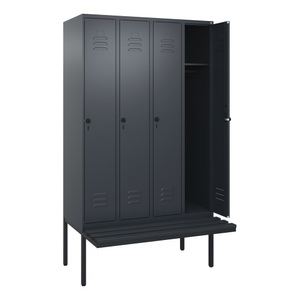 CP, C+P Spind Classic PLUS Sitzbank, 4 Abteile, grau, B 1200 mm, Sicherheits-Drehriegel, auskragend, Kunststoff