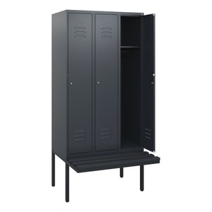 CP, C+P Spind Classic PLUS, 3 Abteile, HxBxT 1.950 x 900 x 815 mm, Zylinderschloss, auskragende Bank aus Kunststoff, anthrazitgrau, anthrazitgrau