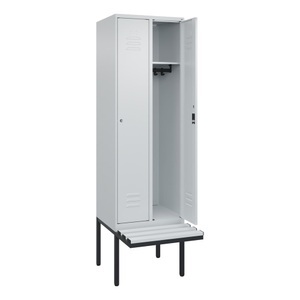 CP, C+P Spind Classic PLUS Sitzbank, 2 Abteile, lichtgrau, B 600 mm, Zylinderschloss, auskragend, Kunststoff