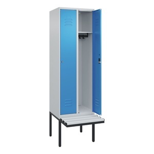 CP, C+P Spind Classic PLUS Sitzbank, 2 Abteile, lichtgrau / lichtblau, B 600 mm, Zylinderschloss, auskragend, Kunststoff