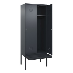 CP, C+P Spind Classic PLUS Sitzbank, 2 Abteile, grau, B 800 mm, Zylinderschloss, auskragend, Kunststoff