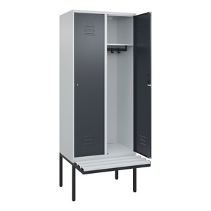 CP, C+P Spind Classic PLUS Sitzbank, 2 Abteile, lichtgrau / grau, B 800 mm, Zylinderschloss, auskragend, Kunststoff