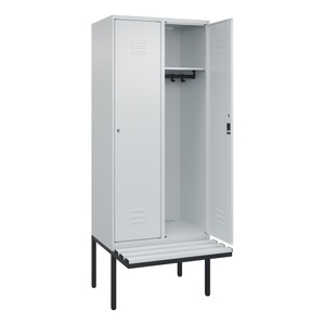 CP, C+P Spind Classic PLUS Sitzbank, 2 Abteile, lichtgrau, B 800 mm, Zylinderschloss, auskragend, Kunststoff