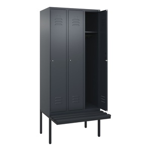 CP, C+P Spind Classic PLUS Sitzbank, 3 Abteile, grau, B 900 mm, Zylinderschloss, auskragend, Kunststoff