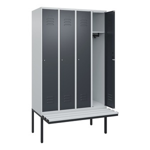 CP, C+P Spind Classic PLUS Sitzbank, 4 Abteile, lichtgrau / grau, B 1200 mm, Zylinderschloss, auskragend, Kunststoff