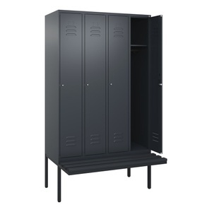 CP, C+P Spind Classic PLUS Sitzbank, 4 Abteile, grau, B 1200 mm, Zylinderschloss, auskragend, Kunststoff