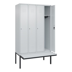 CP, C+P Spind Classic PLUS Sitzbank, 4 Abteile, lichtgrau, B 1200 mm, Zylinderschloss, auskragend, Kunststoff