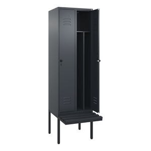 CP, C+P Spind Classic PLUS Sitzbank, 2 Abteile, mittig, grau, B 600 mm, Sicherheits-Drehriegel, auskragend, Kunststoff