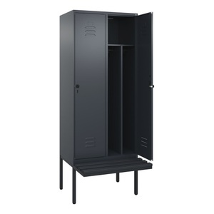 CP, C+P Spind Classic PLUS Sitzbank, 2 Abteile, mittig, grau, B 800 mm, Sicherheits-Drehriegel, auskragend, Kunststoff