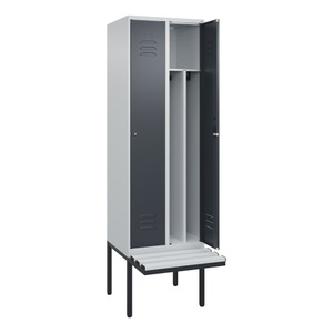 CP, C+P Spind Classic PLUS Sitzbank, 2 Abteile, mittig, lichtgrau / grau, B 600 mm, Zylinderschloss, auskragend, Kunststoff