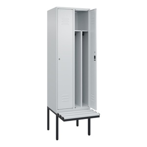CP, C+P Spind Classic PLUS Sitzbank, 2 Abteile, mittig, lichtgrau, B 600 mm, Zylinderschloss, auskragend, Kunststoff