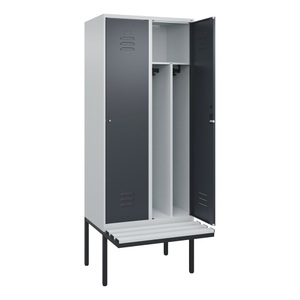 CP, C+P Spind Classic PLUS Sitzbank, 2 Abteile, mittig, lichtgrau / grau, B 800 mm, Zylinderschloss, auskragend, Kunststoff